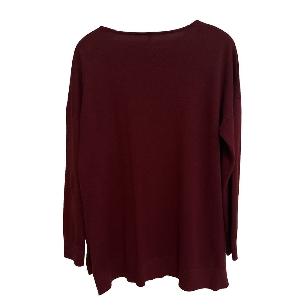 Womens Burgundy V-Neck Long Sleeve Tunic Sweater XL Casual Oversized Feminine - Picture 2 of 11